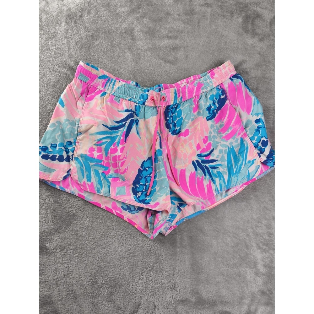 Lilly Pulitzer Ocean Trail Shorts Pink Blue‎ Pineapple Floral Athletic Women L